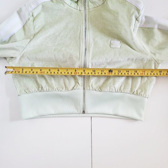 Adidas Originals Light Green Velvet Crop Zip-up Track Jacket - Size M - Picture 10 of 12